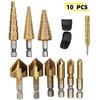 3PC Step Drill Bit Set - Metric & Imperial Sizes, Hex Shank Cone Cutter for Thin Metal & Plastic, 3 Sizes Titanium Coated