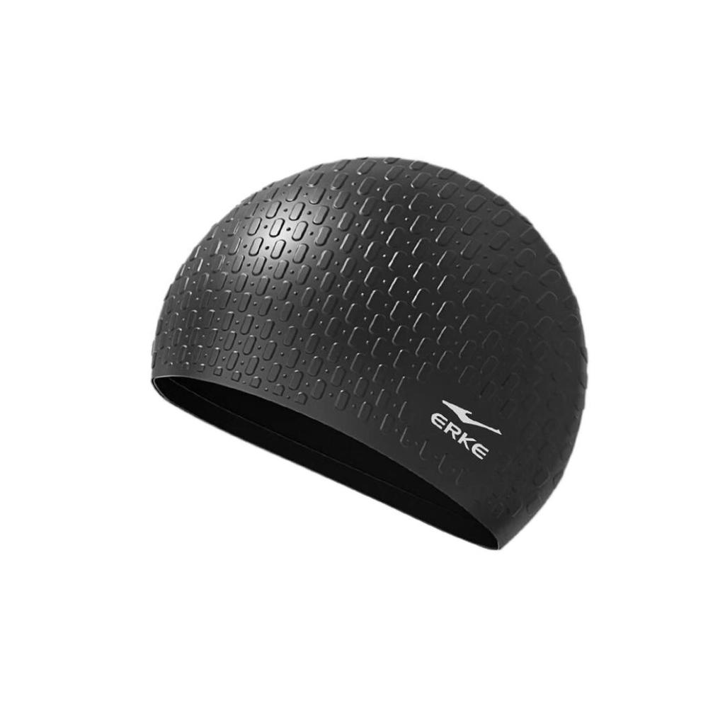 ERKE Silicone Swimming Cap, Waterproof, Non-Slip, Comfortable, Long Hair Specific, Black