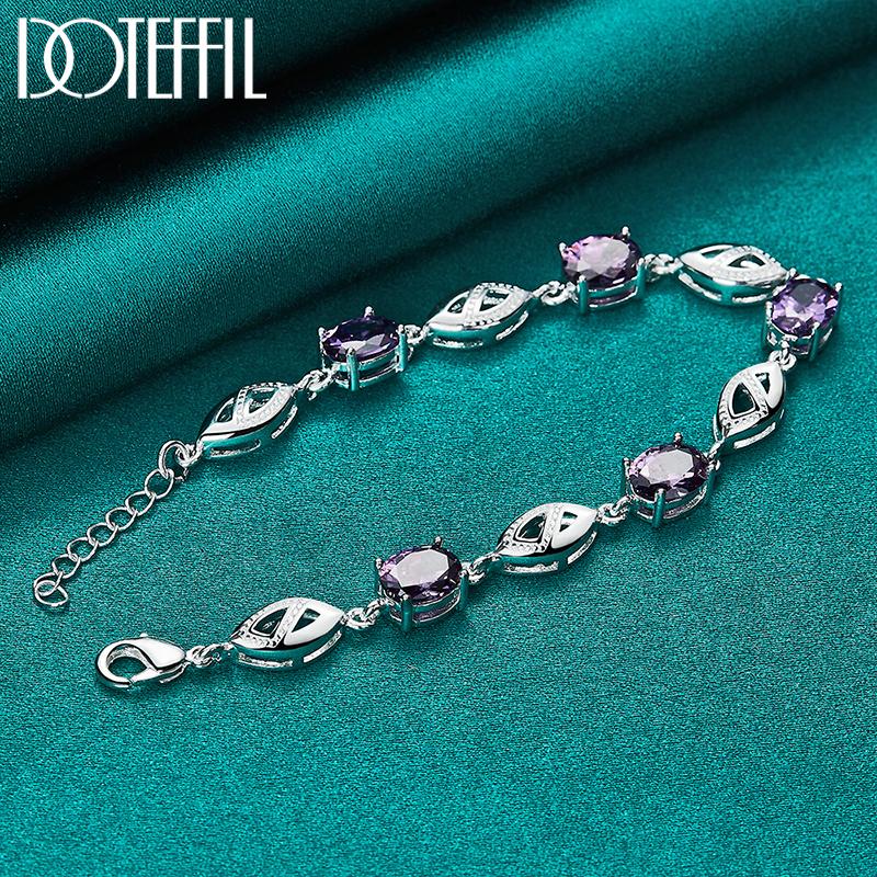 Purple AAA Zircon Silver Bracelet Women's Wedding Gift Fashion Jewelry