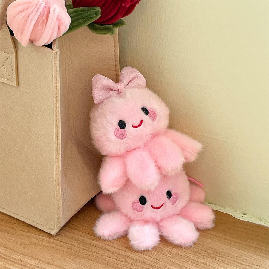 Cartoon Octopus Plush Keychain With Butterfly Bow For Kids Gift