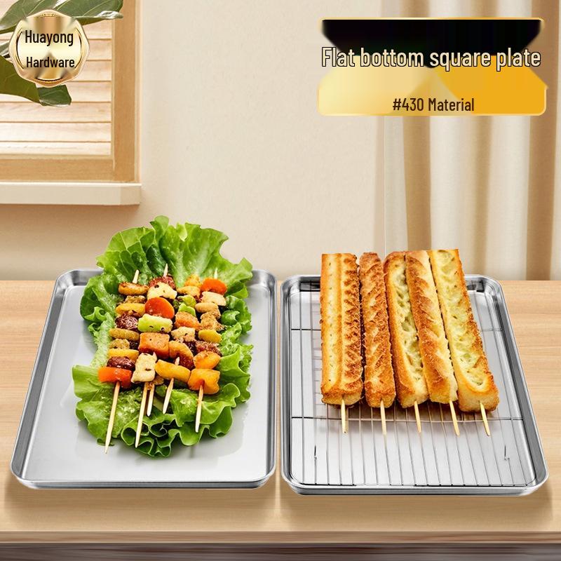 430 Stainless Steel Multi-Purpose Square Pan with Rack - Flat Bottom Grill, Baking & Steaming Tray