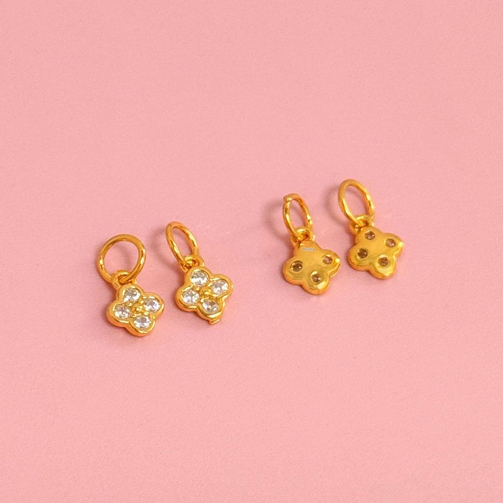 S999 Sterling Silver & 18K Gold Inlaid CZ Four-Leaf Clover Charm for DIY Bracelet/Necklace Beading & Weaving