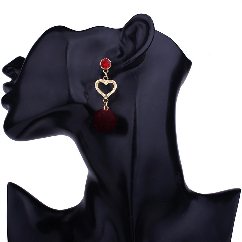 Pretty Rhinestone Heart Earrings Lovely Hairball Eardrop Ornament Birthday Valentine's Day Gift
