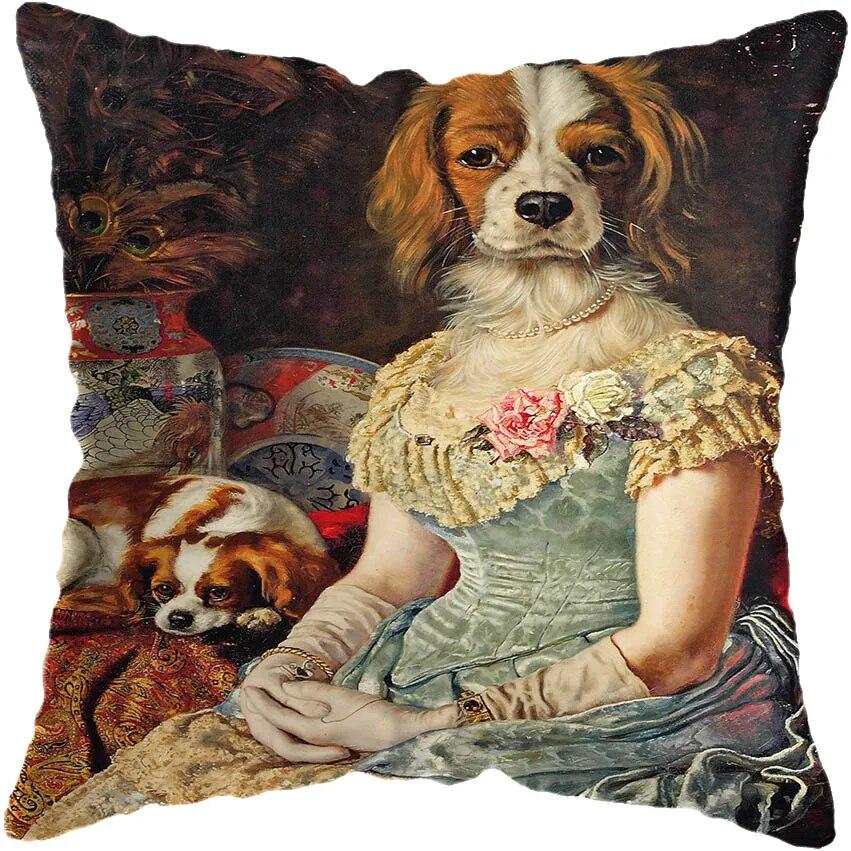 Vintage maleri Katt Hund Dyr Putetrekk Bil Dekor Putetrekk Hjem Sovesofa Putetrekk