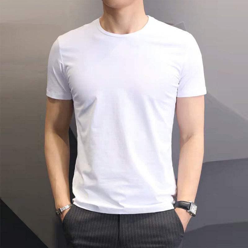 Men's Plus Size Korean Style Slim Fit Solid White Short-Sleeved T-Shirt