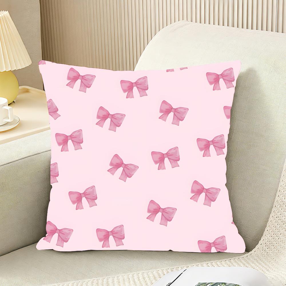 Pink Bow Cherry Cushion Cover Reversible Plush Pillow Cover For Car Sofa Bedroom Decorative Gift Pillowcase