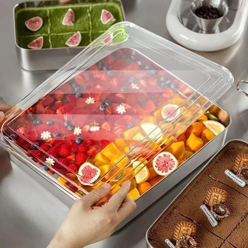 Tiramisu Stainless Steel Baking Plate with Lid - Large Rectangular Dessert Mold