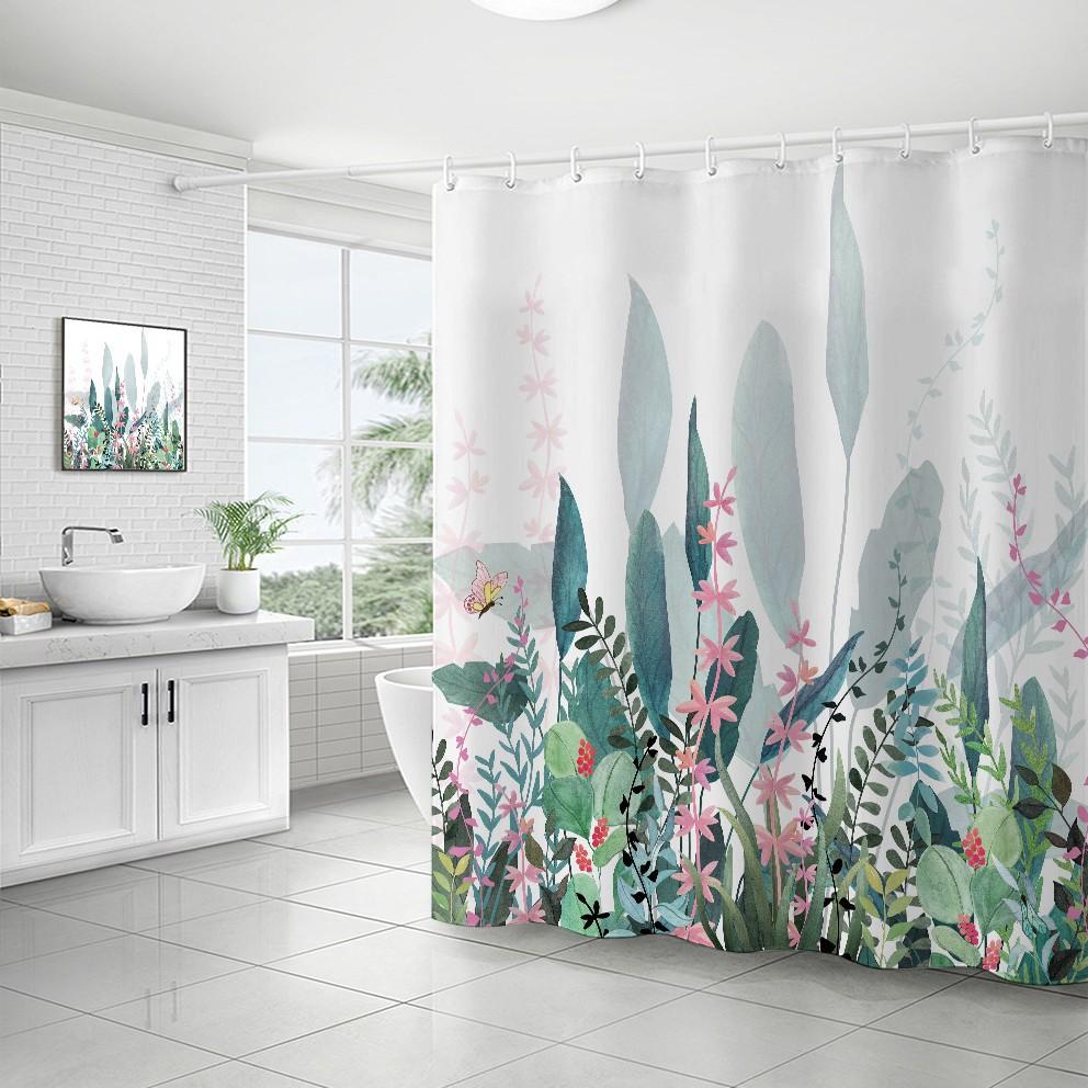 Shower Curtain Waterproof And Mildew-Proof 3D Digital Printing Plant Printing Shower Bath Bathroom Partition Curtain Free Punching