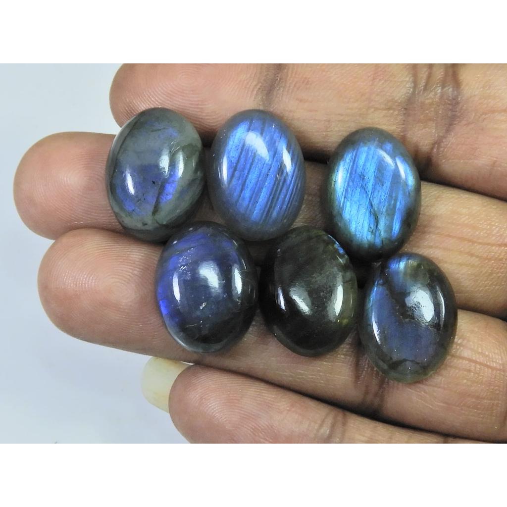 14X19MM Natural Labradorite Blue Fire Oval Cabochon Loose Gemstone 06Pcs Lot C-1074