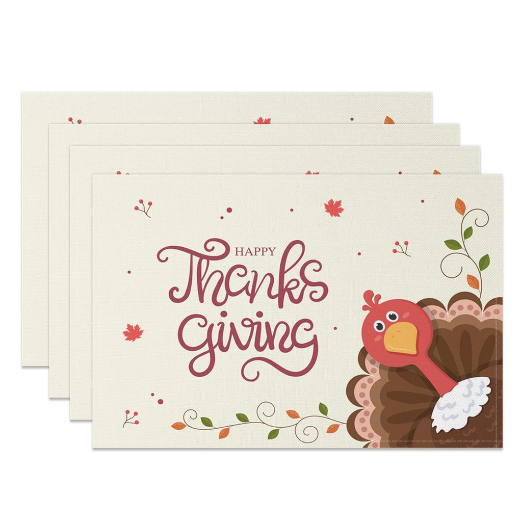 Thanksgiving Placemat Fall Harvest Table Decor Pumpkin Maple Leaf Pattern Printing Seasonal Holiday Dining Mats for Family Party