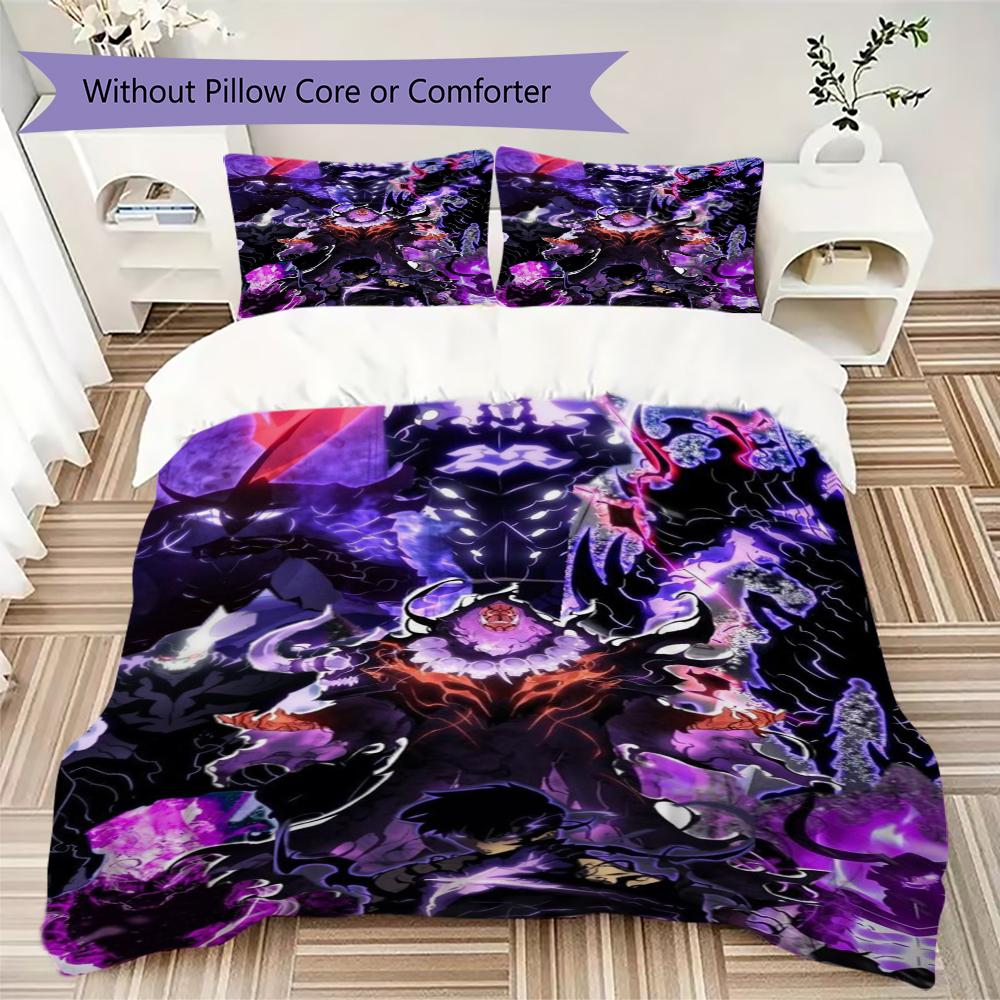 Solo Leveling Pattern Bedding,Quilt Set Quilt Cover Pillowcase Home Birthday Gift(1 * Duvet Cover + 2 * Pillowcase, Without Core)_lx