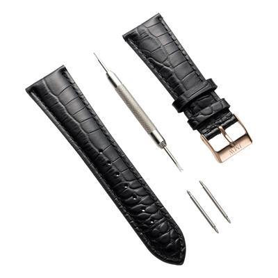 JMW TOKYO Watch 22mm Lug Genuine Replacement Black Rose Gold Spring Box Square Genuine Day Gift Strap, Width, Leather, Strap, Leather, Buckle, Tools,