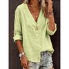 QICED Women's Fashion Casual Solid Color Print Long Sleeve  V Neck Blouses & Shirts