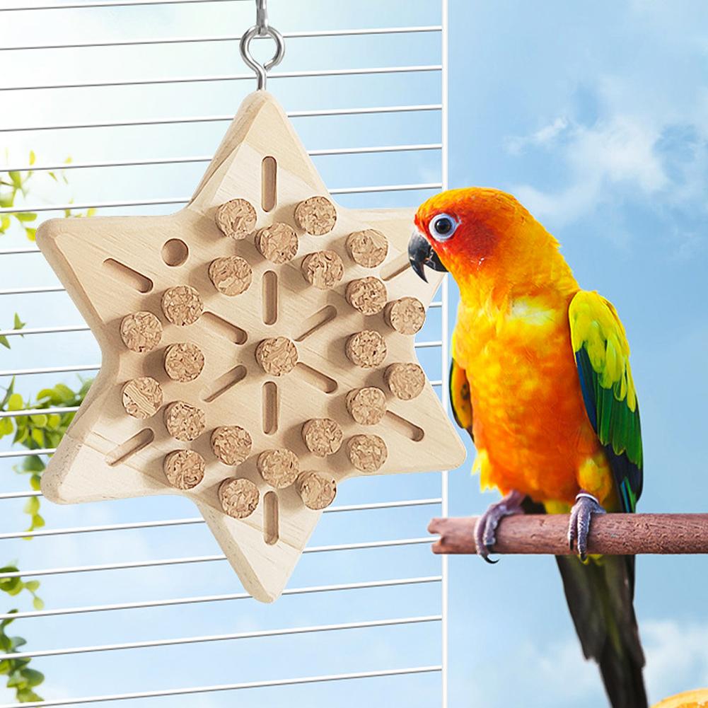 Parrot Chewing Toys Natural Wooden Parrots Block Cork Puzzle Toy Hanging Small Birds Playing Tearing Toy Bird Accessories
