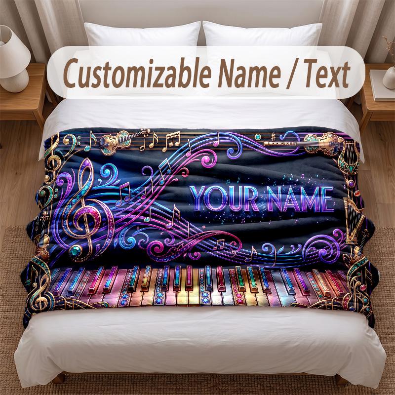 Music General Theme Soft Blanket Personalized Custom Name Text Print Warm Blanket Home Sofa Bedroom Decor