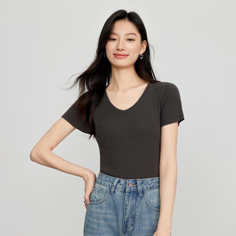 JOY SPEAKER 2025 Spring V-Neck Short Sleeve T-Shirt