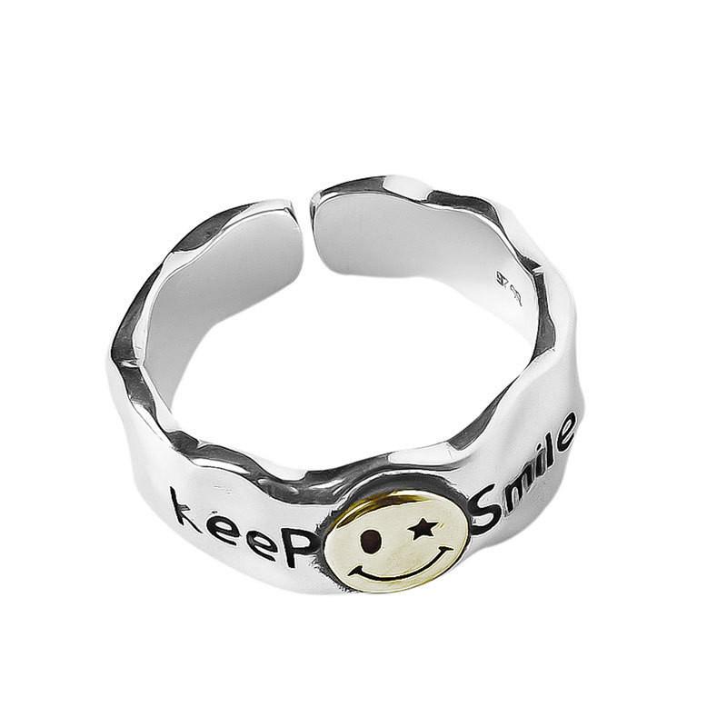 Schicker unregelmäßiger Smiley-Gesicht verstellbarer Ring für Damen in zeitgenössischer koreanischer Ästhetik mit 925er Silber