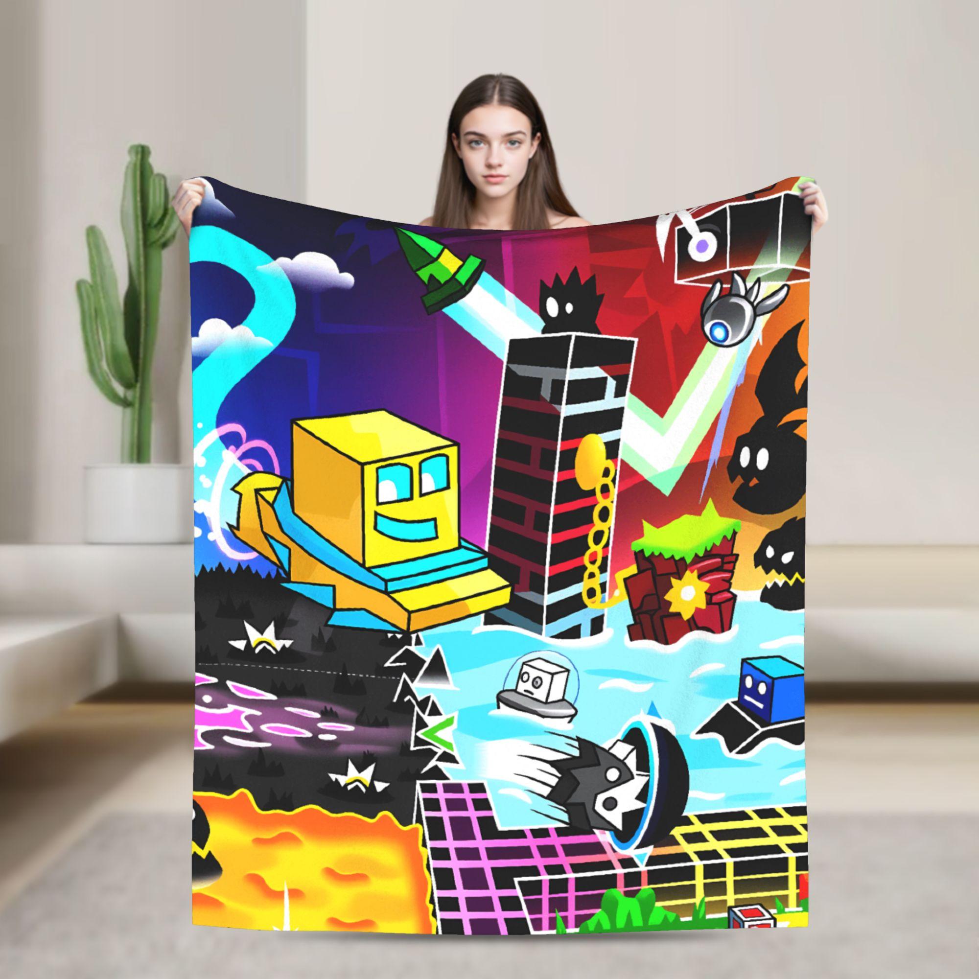 Geometry Dash Gaming Game Flannel Blanket Winter  Warm Throw Blanket for Child Couch Bed Comfortable Bedspread Sofa Bed Cover 75x90cm
