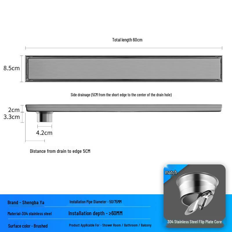 Bright Light 304 Stainless Steel Invisible Floor Drain - Odor-Resistant for Hotel Showers