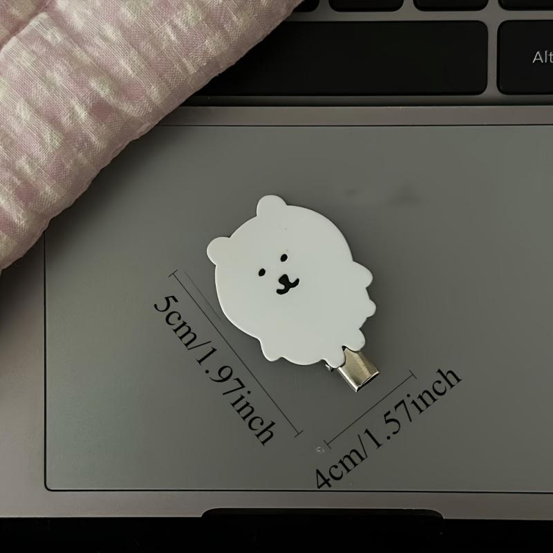 3pcs Cute White Bear Hair Clips for Women & s - Adorable Fluffy Design with Black Eyes,