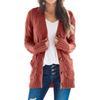 Womens Loose Fit Cable Knit Cardigan Sweater V-Neck Long Sleeve Mid-Length Casual Outerwear