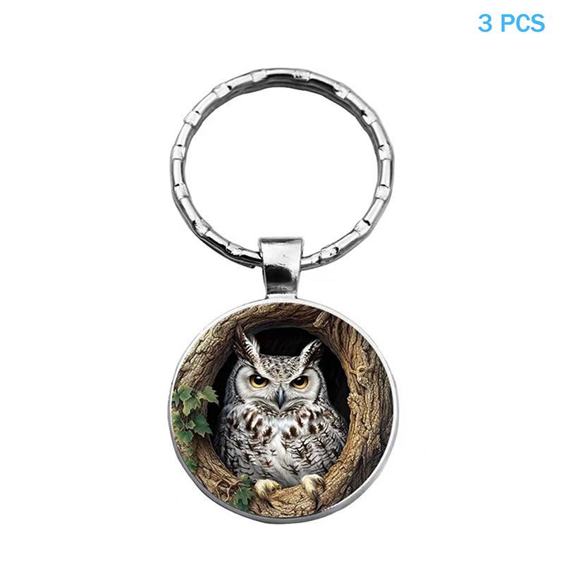 3 шт. Брелок-подвеска Сова Сова Ретро-узор Стеклянное выпуклое кольцо для ключей Креативный мужской и женский подвеска для автомобиля сумки Украшение A2