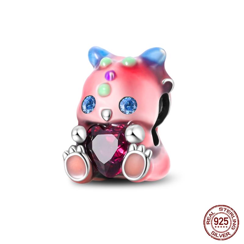 Copper Lovely Animal Cat Squirrel Penguin Heart Zircon Charms Beads Fit Qikaola Original Bracelets Fine Diy Jewelry