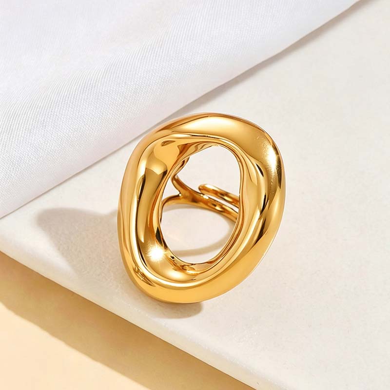 Stainless Steel Metal Hollow Irregular Open Rings For Women Exaggerated Gold Color  Geometric Chunky Ring Jewelry Gifts