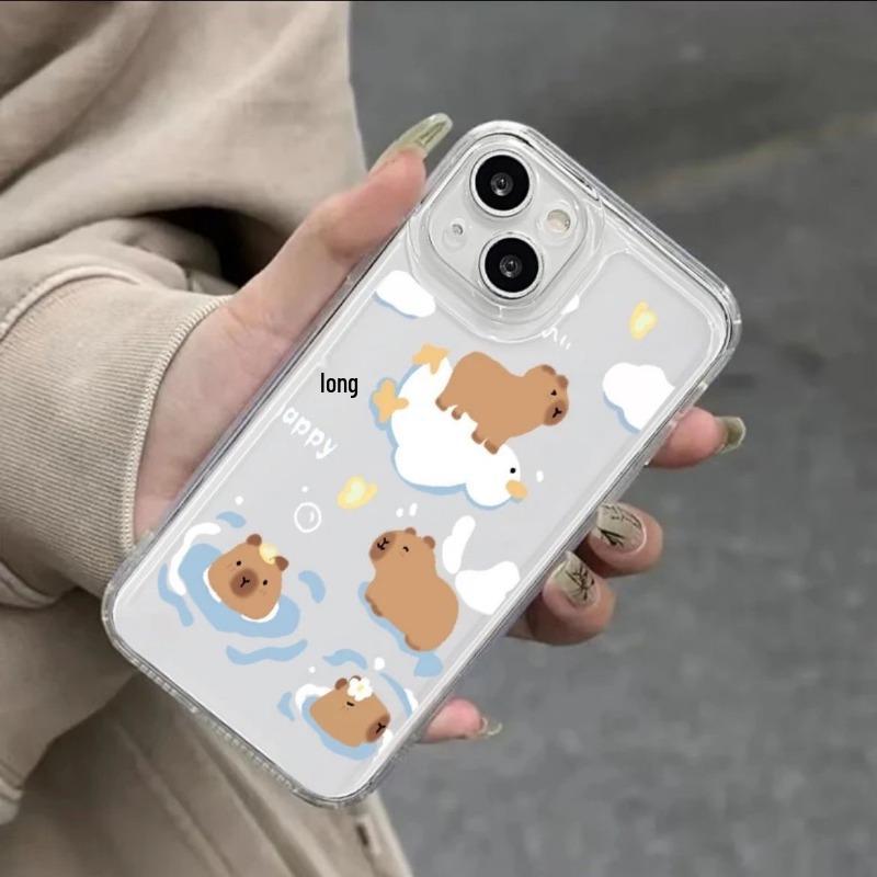 White Duck High-Transparency Soft Silicone Phone Case for Apple 16/15/14/13/X with Precision Hole Alignment