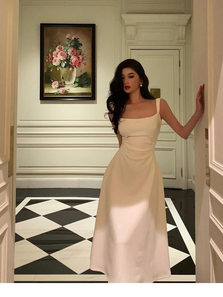 Suspender Dress New French Slim Waist Thin Niche Design Dress High-end Long Dress Women
