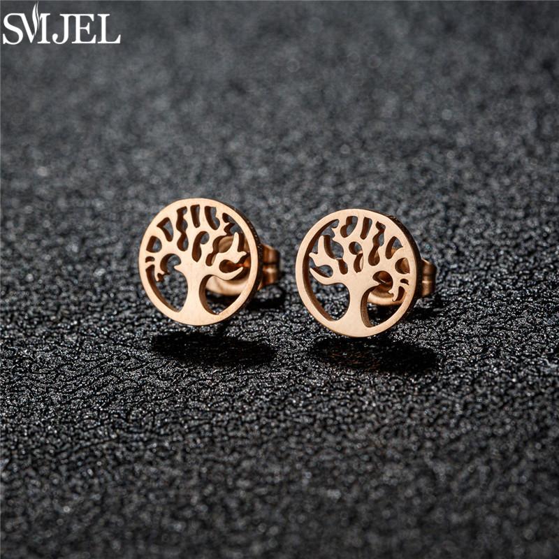 Vintage Tree of Life Stainless Steel Earrings for Women Fashion Norse Mythology Yggdrasil Jewelry World Peace Ear Studs Gift