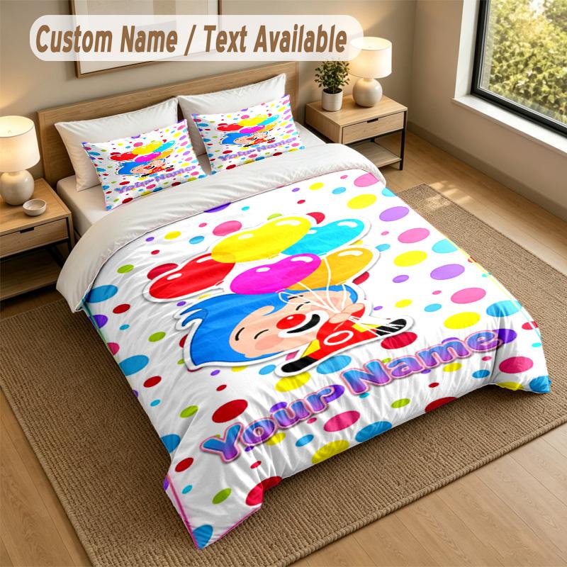 Custom Name Text Bedding 3Pcs Set,El Payaso Plim Plim 1 Duvet Cover 2 Pillowcases Soft Bed Linen For Gift