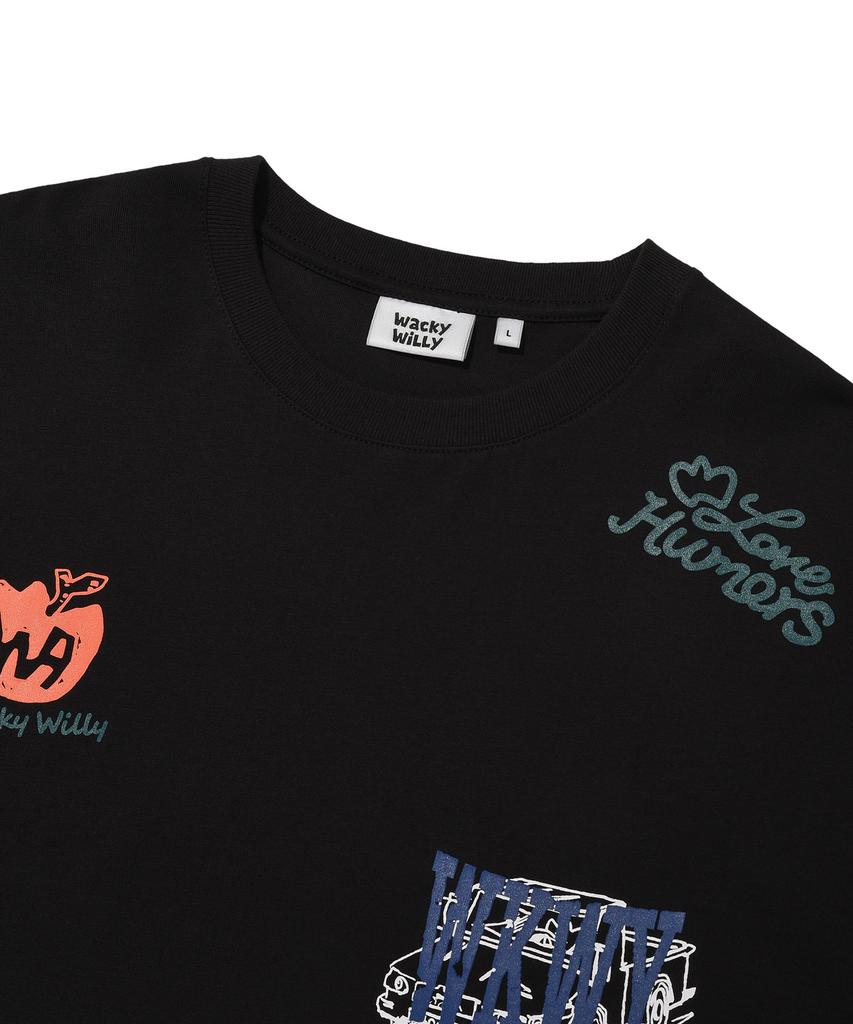 WACKY WILLY Multi-Graphic Short Sleeve T-Shirt Black