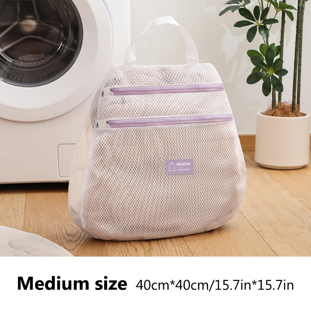 1pc Double Layer Multipurpose Polyester Laundry Bag, Oval Shaped Woven Storage Net with Zipper Closure, Reinforced Handle, Breathable Mesh for Socks