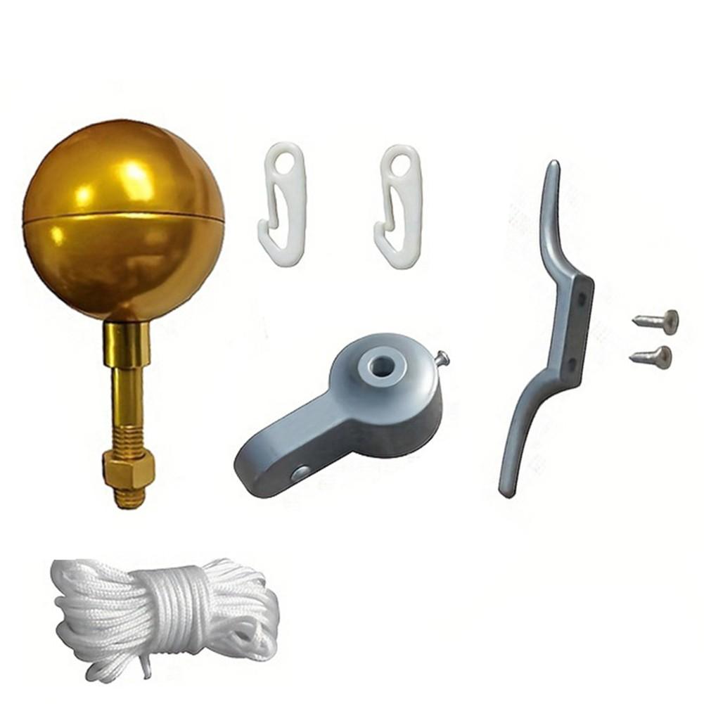 Gold Plated Round Hand Waving Flag Pole Accessory Set for Outdoors