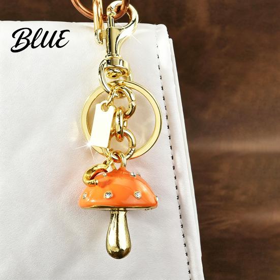 Bag Pendant Keychain Rhinestones Inlaid Mushroom Shape Key Holder Lobster