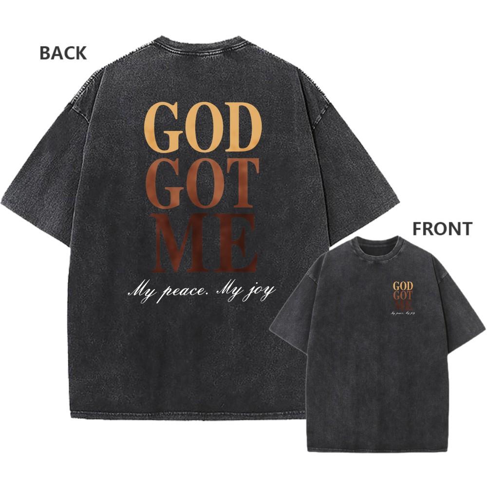 Mens Vintage Oversized Washed TShirt Cotton God Got Me Faith Casual Tee