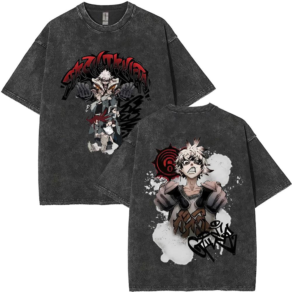 Washed Vintage Anime Gachiakuta Rudo Double Sided Print T-shirt Men Women Manga Oversized T Shirts Fashion Retro Streetwear Tops