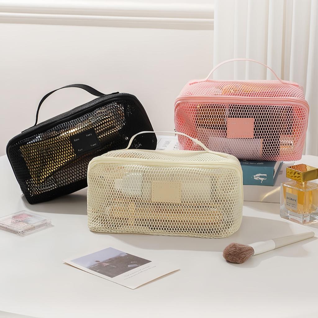 Transparent Mesh Storage Bag with Partition Pockets, Visible Large Opening for Easy Access, Essential for Travel