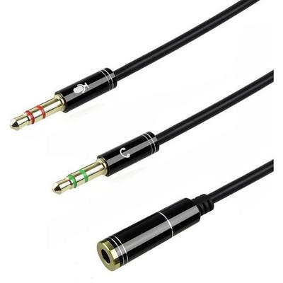 Mikrofoniga peakomplekti adapter, stereoahelakaabel, emane Jack-pistik 2 isase 3,5 mm pistikupessa, arvuti-kõrvaklappide-kõlarite jagaja Phonillico®