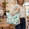 Elegant Green Leaf Print Tote Bag Casual Daily Shoulder Handbag for Women