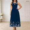 Women Plus Size Round Neck Triple Keyhole Cutout Sleeveless Abstract Printed Long Dress