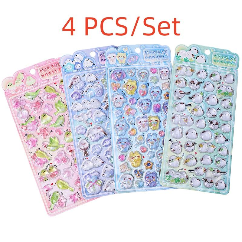 4Pcs/Set Shiny Crystal Decorative Stickers Cute Animal Flower Embellishments For Journal Diy Phone Case