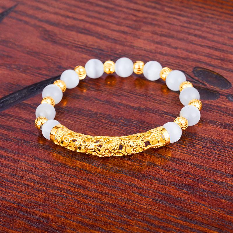 Agate Beads and Elastic Cord Curved Tube Bracelet, Domineering Vietnamese Gold Sand Accessories