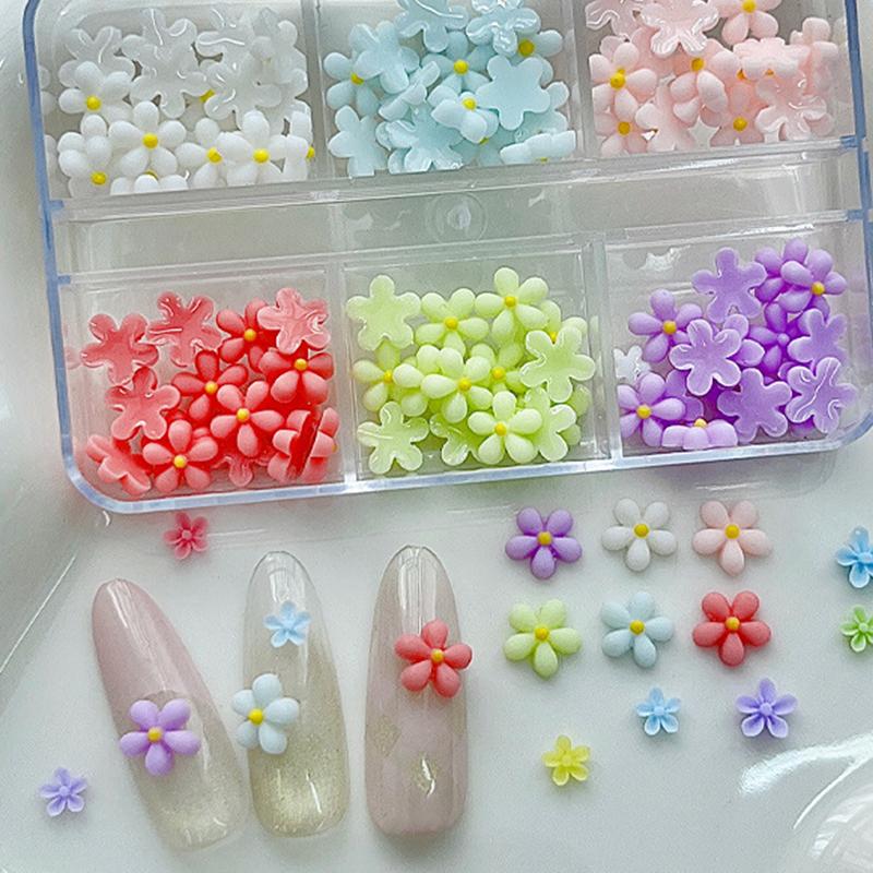 6 Grid/Box 3D Resin Macaron Colored Petal Nail Art Decoration Cute Mini Flower Nail Charms Accessories Supplies For Manicure Diy