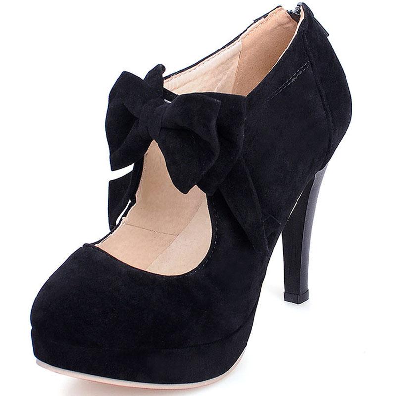 Custom Bowknot Design Mary Jane Pumps 10.5cm High Heels Shoes Women Black Red Apricot Platform Ladies Party Dress Pumps WSH5251