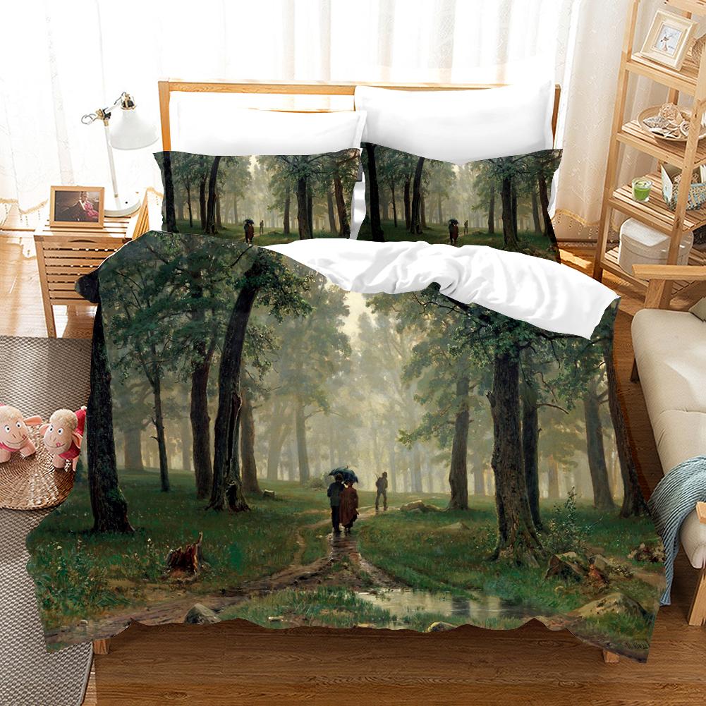 Fantasy Oil Painting Bedding Set House Bridge Scenery Duvet Cover Set Bedroom Bed Bedclothes Decor Luxury Gift Queen King Size