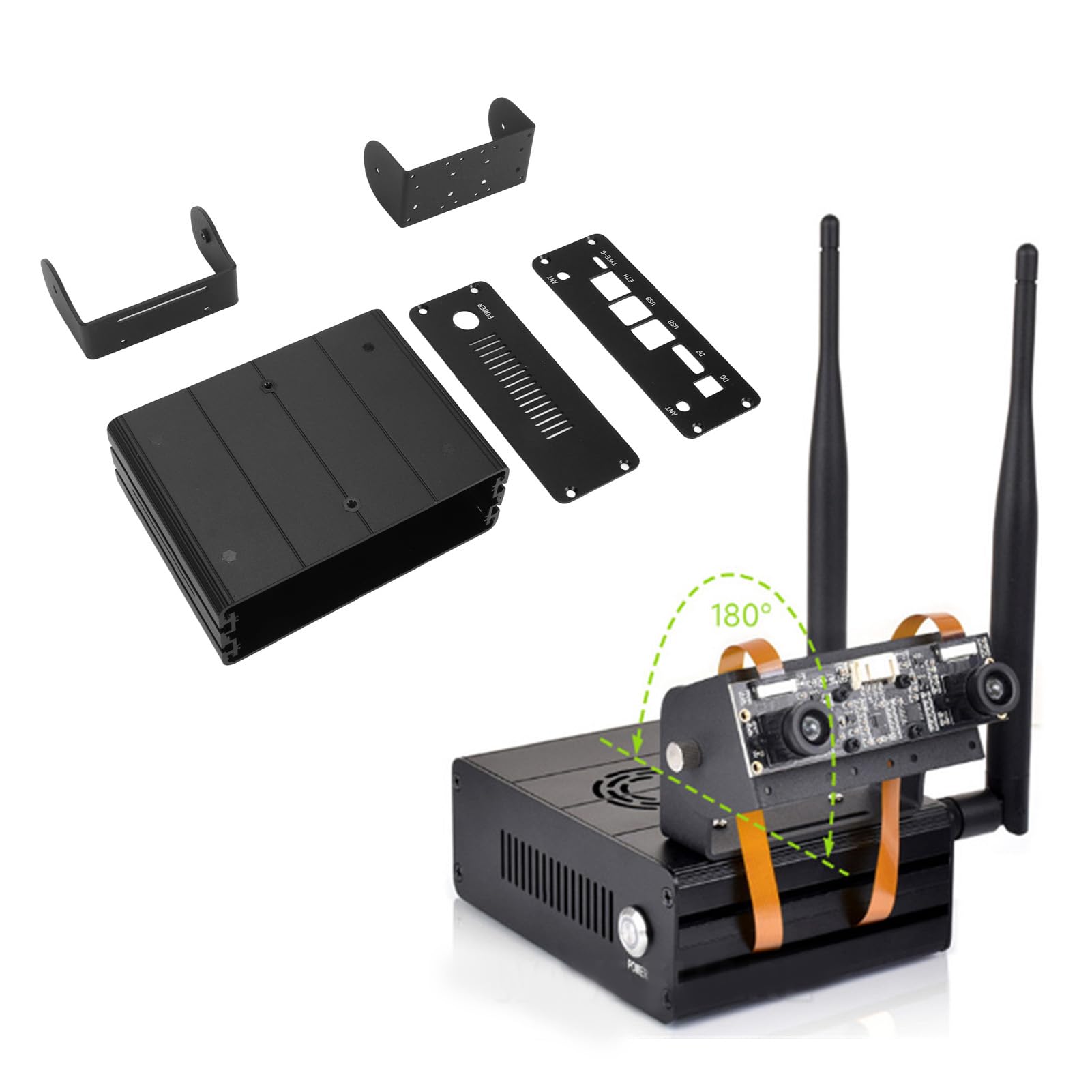 

Mini Computer Aluminum Alloy Computer Case with Camera Holder for Jetson Orin for Jetson Orin NX Supports 180 Degree Angle Rotation Setting Case,