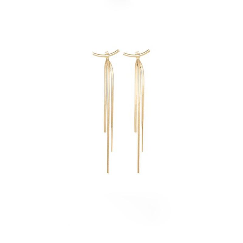 Vintage Gold Color Arc Bar Long Thread Tassel Drop Earrings for Women Geometric Jewelry Accessories