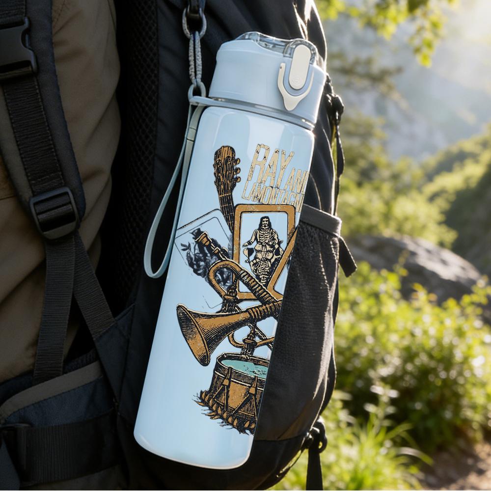 1PC Crossed Shotgun Western Skull Retro Print 750ml Portable Sports Water Bottle Leakproof Gym Outdoor Travel Drink Cup